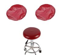 KaDdu Stool Cover Round PU Leather Bar Stool Seat Cover, Waterproof Bar Stool Cover with Elastic Strap Anti-Slip 4pc Wine Red