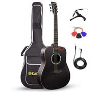 Kadence Slowhand Premium Jumbo Semi Acoustic Guitar with Heavy Padded Bag, guitar cable, Pro Capo (Black Spruce Wood)