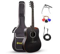Kadence Slowhand Premium Jumbo Semi Acoustic Guitar with Heavy Padded Bag, guitar cable, Pro Capo (Black Spruce Wood)