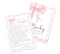 Kaderas Baby Shower Game Cards for 25 Guests, Baby Trivia Games, Pink Bow Theme