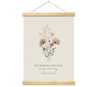 Kaderas Christian Floral Wall Art Decor for Bedroom Living Room Office, Bible Verses Scripture His Mercies are New Every Morning Wall Art Poster Framed Christian Gifts