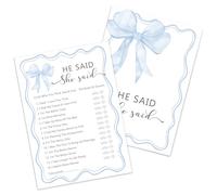 Kaderas Hen Party Games Cards, He Said she Said Funny Party Accessories, 30 Bridal Shower Games Cards (Blue Bow)