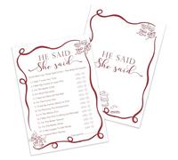 Kaderas Hen Party Games Cards, He Said she Said Funny Party Accessories, 30 Bridal Shower Games Cards (Wave Border)