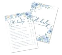 Kaderas True or False Baby Shower Game Cards for 25 Guests, Baby in Bloom Blue Floral Design