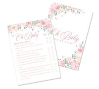 Kaderas True or False Baby Shower Game Cards for 25 Guests, Baby in Bloom Pink Floral Design
