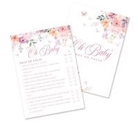 Kaderas True or False Baby Shower Game Cards for 25 Guests, Baby in Bloom Wild Floral Design