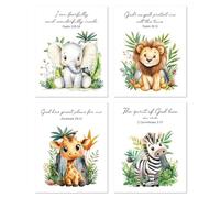 Kaderas Wall Art Posters for Kids Nursery, Safiri Animals Prints Christian Bible Verse Decor for Room Classroom Bedroom