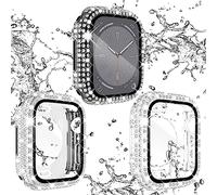 KADES 3-Pack Screen Protector Compatible with Apple Watch 40mm,Women Waterproof Crystal Diamond Tempered Glass Protective Case for iWatch SE Series 6 5 4, Black/Silver/Clear