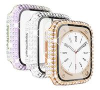 KADES 3-Pack watch case Compatible with Apple Watch Screen Protector 45mm,Women Crystal Diamond Tempered Glass Protective Case for iWatch Series 9 8 7, Rose Gold/Iridescent/Clear