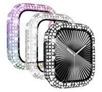 KADES 3-Pack watch case Compatible with Apple Watch Screen Protector 46mm Series 10,Women Crystal Diamond Tempered Glass Protective Case for iWatch 46mm Series 10, Black/Iridescent/Clear