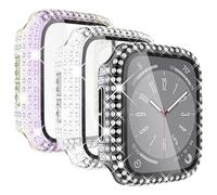 KADES 3Pack watch case Compatible with Apple Watch Screen Protector 41mm,Women Crystal Diamond Tempered Glass Protective Case for iWatch Series 9 8 7, Black/Iridescent/Clear