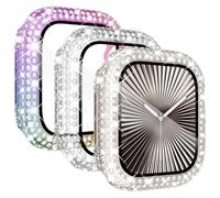 KADES 3Pack watch case Compatible with Apple Watch Screen Protector 44mm,Women Crystal Diamond Tempered Glass Protective Case for iWatch SE 3 2 1/Series 6 5 4, Starlight/Iridescent/Clear
