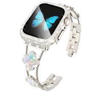 KADES Band with Case Compatible with Apple Watch Series 9 8 7 45 mm/41 mm Series 6 5 4 SE SE2022 44 mm/40 mm Series 3 2 1 42 mm/38 mm, Sparkling Bling Diamond Bands with Full Diamonds Case, Starlight
