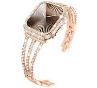 KADES Band with Case Compatible with Apple Watch Series 9 8 7 45 mm/41 mm Series 6 5 4 SE SE2022 44 mm/40 mm Series 3 2 1 42 mm/38 mm, Sparkling Bling Diamond Bands with Full Diamonds Case, Shinystone