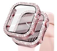 KADES Bling Case for Apple Watch 42mm with Built-in Screen Protector, Sparkling Rhinestone Protective Cover Compatible with Apple Watch Series 3 2 1 (42mm, Pink)