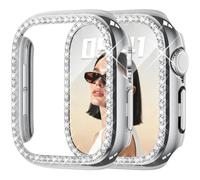 KADES Bling Case for Apple Watch 46mm with Built-in Screen Protector Women | PC+Electroplated, Tempered Glass, Shockproof Bumper, Sparkling Rhinestones Gift, for Apple Watch Series 12 46mm, Silver