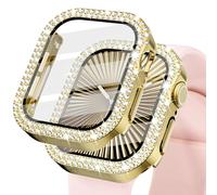 KADES Bling Case for Apple Watch with Built-in Screen Protector, Sparkling Rhinestone Protective Cover Compatible with Apple Watch Series 9 8 7 (45mm, Gold)