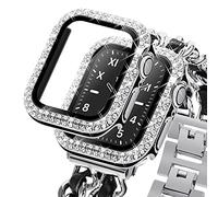 KADES Bling Case for Apple Watch with Built-in Screen Protector, Tempered Glass Sparkling Rhinestone Protective Cover for iWatch Series SE3 SE2 6 5 4 SE 40mm, Black with Silver Edge