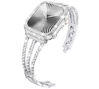 KADES Compatible for Apple Watch Band with Case Series 9 8 7, Bling Sparkling Diamond Bracelet with Full Diamonds Protective Bumper Built-in Tempered Glass Screen Protector (41mm, Silver)