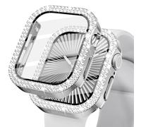 KADES Compatible for Apple Watch Screen Protector 45mm Series 8 7,Lady Shiny Accessories Diamond Cover with Tempered Glass Screen Protector for iWatch Case Protector 45mm Series 8 7,Silver