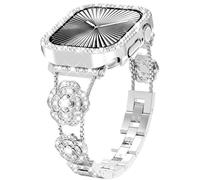 KADES Compatible with Apple Watch Band 42mm for Women - Elegant Camellia Jewelry Band with Bling Protective Case, Premium Stainless Steel Floral Bracelet for iWatch Series 3/2/1, Silver