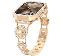 KADES Compatible with Apple Watch Band 46mm for Women - Elegant Camellia Jewelry Band with Bling Protective Case, Premium Stainless Steel Floral Bracelet for iWatch Series 10, Rose Gold