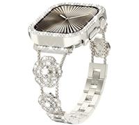 KADES Compatible with Apple Watch Band 46mm for Women - Elegant Camellia Jewelry Band with Bling Protective Case, Premium Stainless Steel Floral Bracelet for iWatch Series 10, Starlight