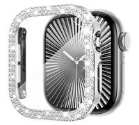 KADES Compatible with Apple Watch Series 11 10 42mm, Double Row Diamond Bling Case with Built-in Screen Protector (No Black Edge), Sparkling Rhinestone Protective Cover, Silver
