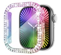 KADES Compatible with Apple Watch Series 11 10 42mm, Double Row Diamond Bling Case with Built-in Screen Protector (No Black Edge), Sparkling Rhinestone Protective Cover, Iridescent