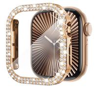 KADES Compatible with Apple Watch Series 11 10 42mm, Double Row Diamond Bling Case with Built-in Screen Protector (No Black Edge), Sparkling Rhinestone Protective Cover, Rose Gold