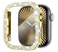 KADES Compatible with Apple Watch Series 11 10 46mm, Double Row Diamond Bling Case with Built-in Screen Protector (No Black Edge), Sparkling Rhinestone Protective Cover, Gold