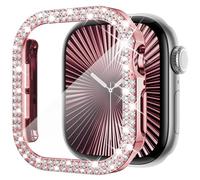 KADES Compatible with Apple Watch Series 11 10 46mm, Double Row Diamond Bling Case with Built-in Screen Protector (No Black Edge), Sparkling Rhinestone Protective Cover, Pink