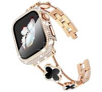 KADES Compatible with Apple Watch Straps 40mm for Women,Bling Diamond Rhinestone Stainless Steel Bracelet with Bling Screen Protective Case for iWatch SE 3 2 1/Series 6 5 4, Rose Gold/Black