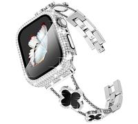 KADES Compatible with Apple Watch Straps 41mm for Women,Bling Diamond Rhinestone Stainless Steel Bracelet with Bling Screen Protective Case for iWatch Series 9 8 7, Silver