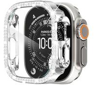 KADES Compatible with Apple Watch Ultra 3 2 1 49mm with Screen Protector, Double Rows Diamonds Bling Case with Tempered Glass Film, Shiny Hard PC Screen Protector, Silver