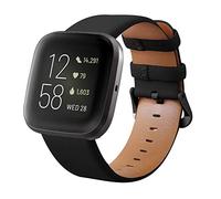 KADES Compatible with Fitbit Versa 2 strap, Classic Genuine Leather Replacement band with Quick Release Pin for Fitbit Versa/Versa Lite Edition Men Women, Black