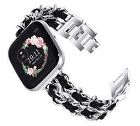 KADES Compatible with Fitbit Versa 2 strap, Women Bracelet Stainless Steel Replacement band with Quick Release Pin for FitbitVersa Lite Edition Men Women, Silver/Black