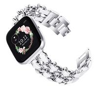 KADES Compatible with Fitbit Versa 2 strap, Women Bracelet Stainless Steel Replacement band with Quick Release Pin for FitbitVersa Lite Edition Men Women, Silver/White