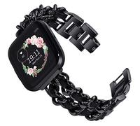 KADES Compatible with Fitbit Versa 2 strap, Women Bracelet Stainless Steel Replacement band with Quick Release Pin for FitbitVersa Lite Edition Men Women, Black/Black