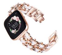 KADES Compatible with Fitbit Versa 2 strap, Women Bracelet Stainless Steel Replacement band with Quick Release Pin for FitbitVersa Lite Edition Men Women, Rose Gold/White