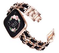 KADES Compatible with Fitbit Versa 2 strap, Women Bracelet Stainless Steel Replacement band with Quick Release Pin for FitbitVersa Lite Edition Men Women, Rose Gold/Black