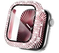 KADES Compatible with iWatch Accessories with Built-in Tempered Glass Screen Protector Bling Crystal Diamond Rhinestone Full Protective Watch Cover for Women Man (40mm, Pink)