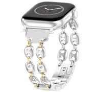 KADES Marina Chain Style Metal Band Compatible with Apple Watch 42mm/44mm/45mm/46mm/49mm, Elegant Stainless Steel Replacement Band for Women, Fit for iWatch Series 1-10, SE, Ultra, Silver/Gold