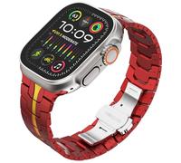 KADES Metal Band Compatible with Apple Watch Band Ultra2/Ultra 49mm Series 10 46mm Series 9/8/7 45mm Series SE2022/6/5/4 44mm Series 3/2/1 42mm, Stainless Steel Link Bracelet, Red with Gold