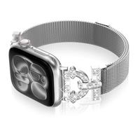 KADES Milanese Loop Compatible with Apple Watch Straps 42mm(Series 10) 40mm 41mm 38mm,Women Magnetic Band Mesh Loop for iWatch SE Series 10/9/8/7/6/5/4/3/2/1,Silver