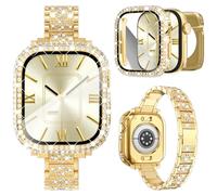 KADES Slim Bands Compatible for Apple Watch Series 11 10 46mm with Full Protective Case, Slim Metal Dressy Jewelry Bracelet Strap with 360° Bling Waterproof Cover for Women, Gold