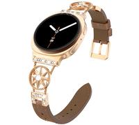 KADES Slim Leather Band Compatible with Galaxy Watch 7/6/5/4/Classic - 40/42/43/44/45/46/47mm - Genuine Leather Strap with Round Star Charm for Women for Galaxy Watch 2025, Rose Gold/Brown