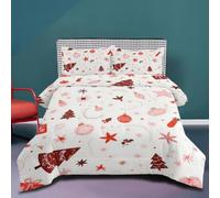 KADFGUGA Christmas Theme,Pink and Red Toned Decorative Star Products, Christmas Tree,Single Size Duvet Set-3 Pieces, Soft and Comfortable, Machine Washable Duvet Coverless, with 2 Pillowcases