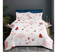KADFGUGA Christmas Themed Print,Holiday Design,Pink and Red Trees,Single Size Duvet Set-3 Pieces, Soft and Comfortable, Machine Washable Duvet Coverless, with 2 Pillowcases