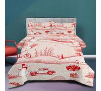 KADFGUGA Christmas Themed Red and White Color Scheme,Snowman,Retro Car Countryside Landscape,Single Size Duvet Set-3 Pieces, Soft and Comfortable, Machine Washable Duvet Coverless, with 2 Pillowcases
